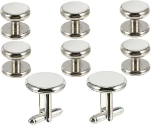 GALPADA Men's French Cuff Shirts Cufflinks Round Cuff Studs Set White Tie Tacks Mancuernillas