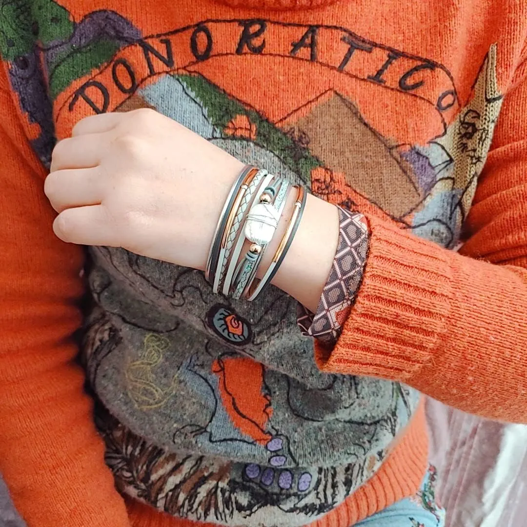 GelConnie Leather Cuff Bracelet Baroque Pearl Wrap Bracelet Gorgeous Gold Tube Bangle Boho Bracelet Bohemian Wristband Jewelry Gift for Women Wife