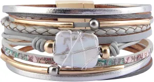 GelConnie Leather Cuff Bracelet Baroque Pearl Wrap Bracelet Gorgeous Gold Tube Bangle Boho Bracelet Bohemian Wristband Jewelry Gift for Women Wife