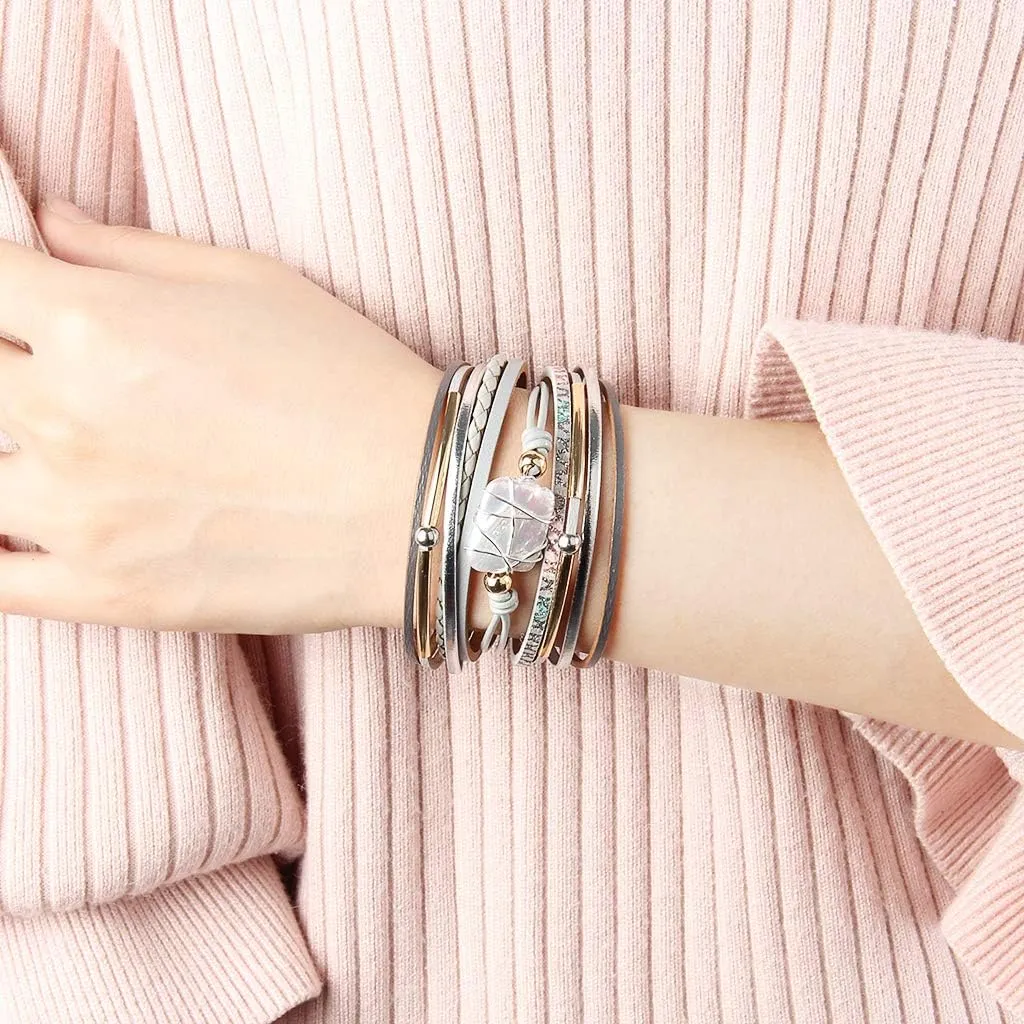 GelConnie Leather Cuff Bracelet Baroque Pearl Wrap Bracelet Gorgeous Gold Tube Bangle Boho Bracelet Bohemian Wristband Jewelry Gift for Women Wife
