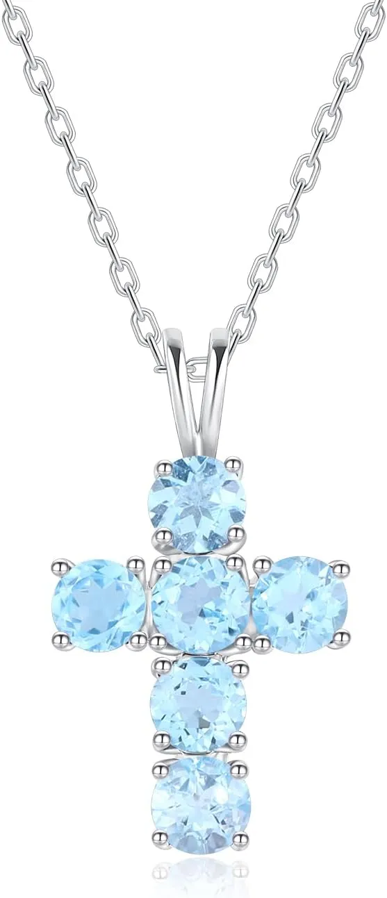 Gem's Beauty 925 Sterling Silver Cross Necklace Cross Necklace For Women 5A CZ Birthstone Necklaces Simple Fashion Exquisite Anniversary Birthday Gifts For Women