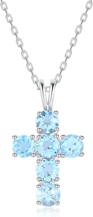 Gem's Beauty 925 Sterling Silver Cross Necklace Cross Necklace For Women 5A CZ Birthstone Necklaces Simple Fashion Exquisite Anniversary Birthday Gifts For Women