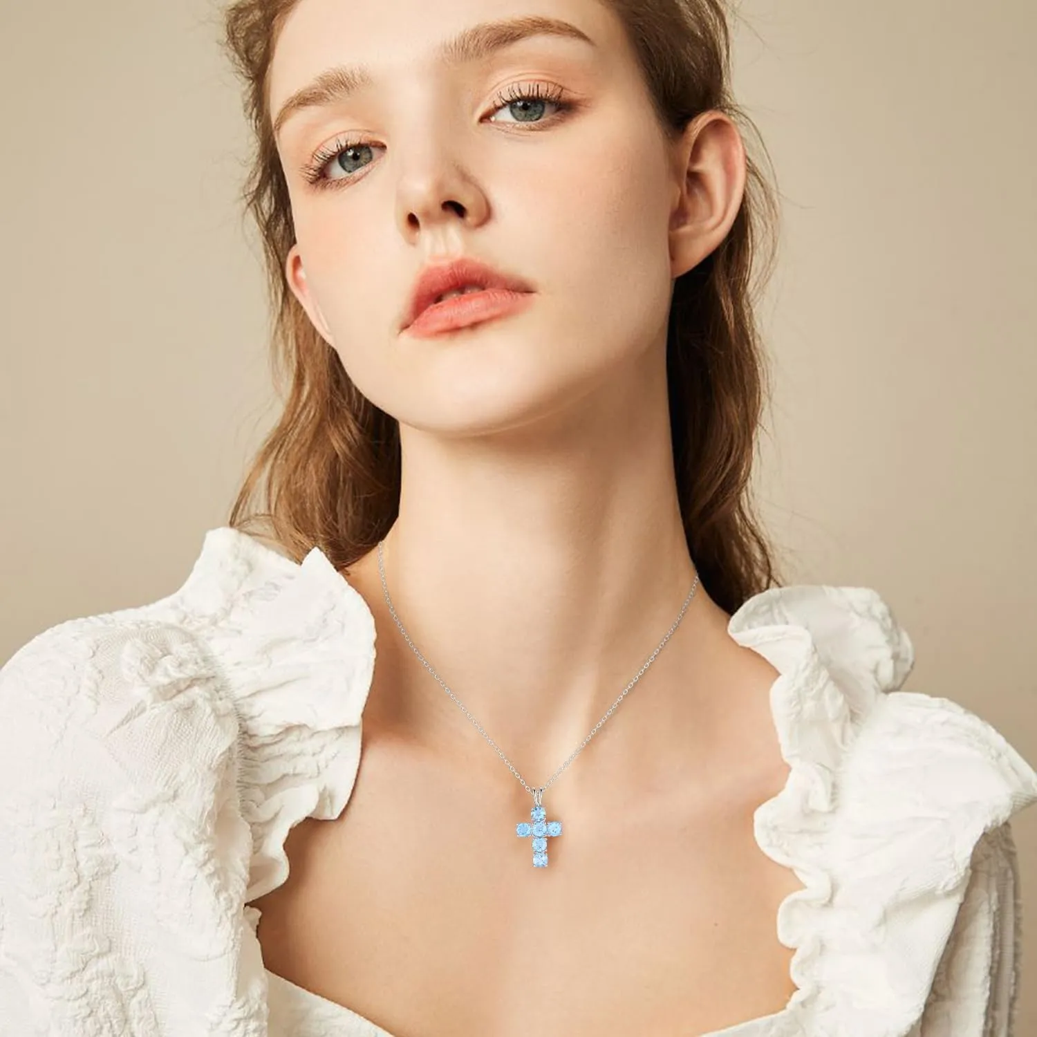 Gem's Beauty 925 Sterling Silver Cross Necklace Cross Necklace For Women 5A CZ Birthstone Necklaces Simple Fashion Exquisite Anniversary Birthday Gifts For Women