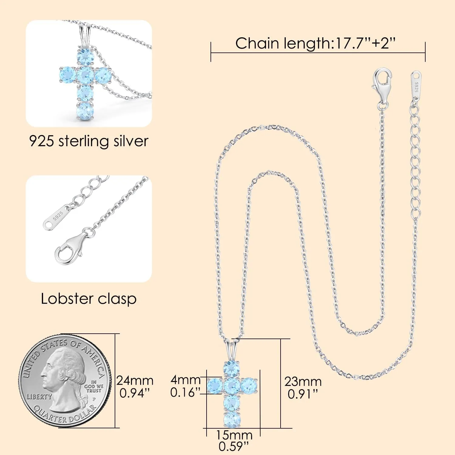Gem's Beauty 925 Sterling Silver Cross Necklace Cross Necklace For Women 5A CZ Birthstone Necklaces Simple Fashion Exquisite Anniversary Birthday Gifts For Women
