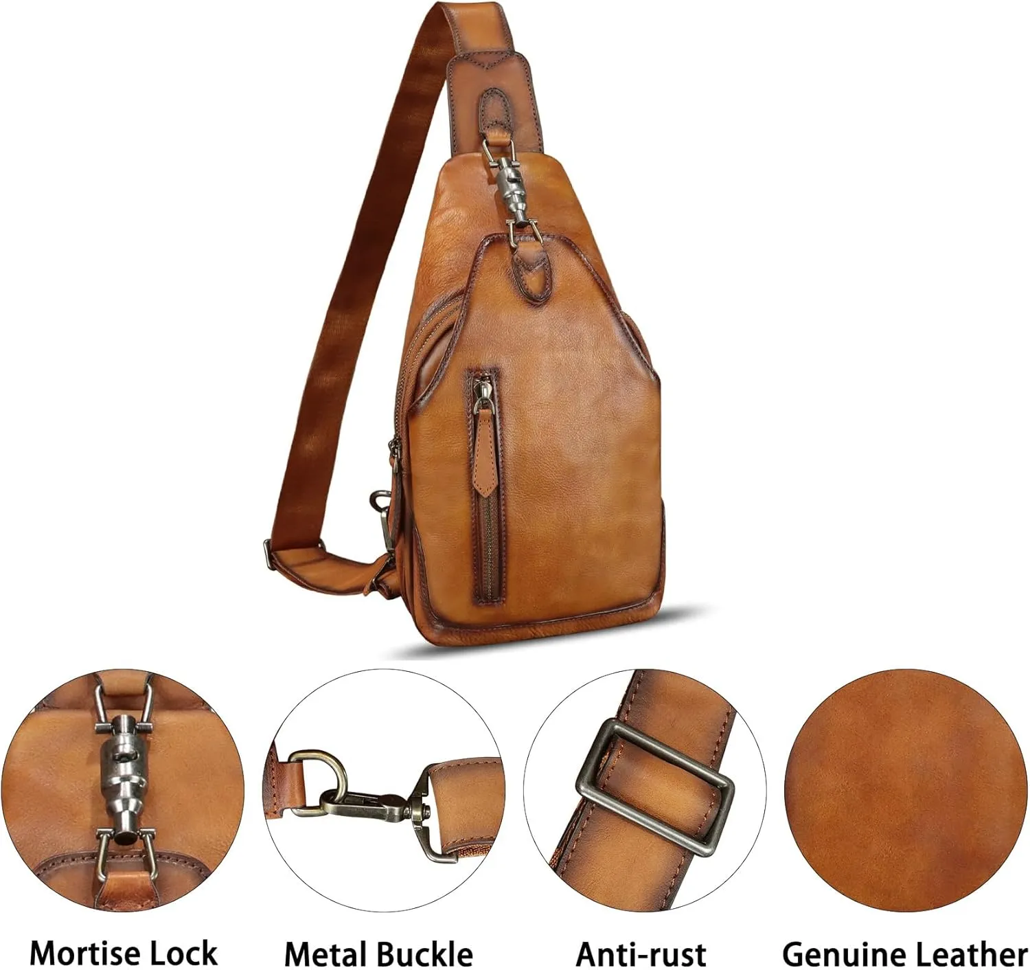 Genuine Leather Silng Bag for Women and Men Real Leather Sling Backpack Shoulder Crossbody Bag Chest Purses