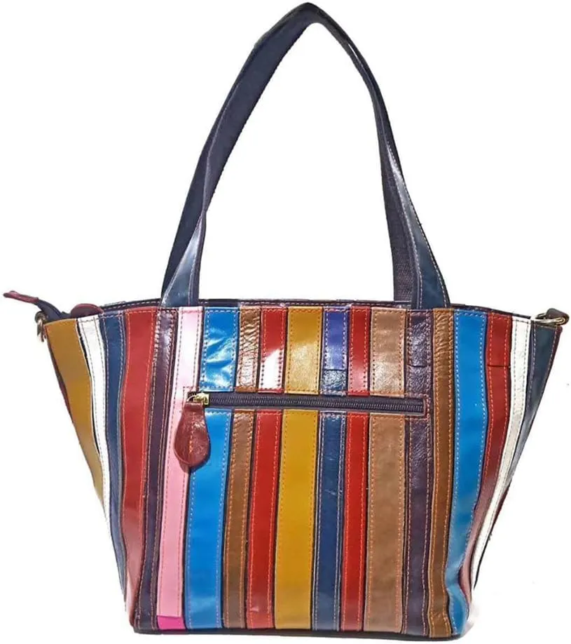 Genuine Leather Tote Handbag for Ladies Multi-color Patchwork Shoulder Satchel Women Colorful Crossbody Hobo Purses