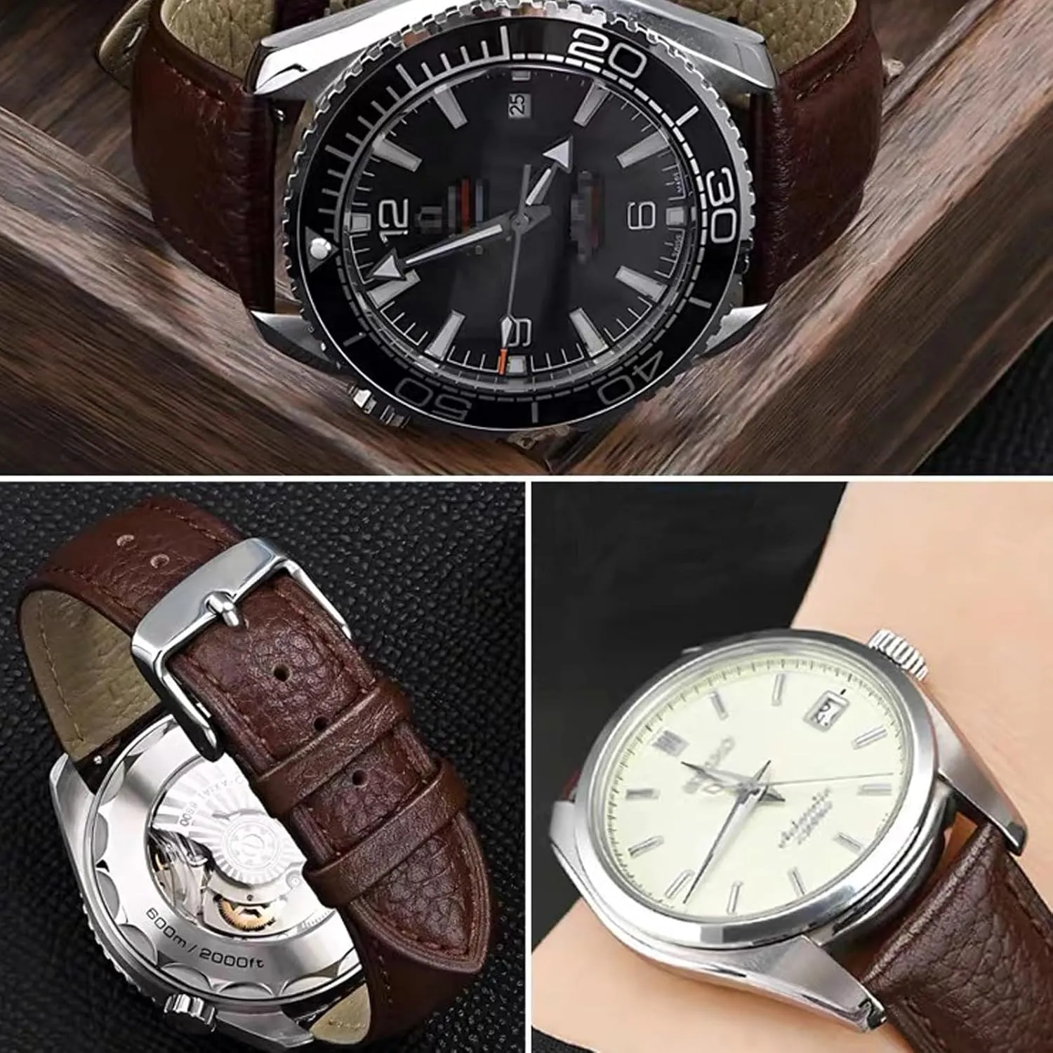 Genuine Leather Watch Band Hand-Stitched Texture Padded Italian Leather Strap Quick Release 12mm 13mm 14mm 15mm 16mm 17mm 18mm 19mm 20mm 21mm 22mm 23mm 24mm Replacement Band for Women Men