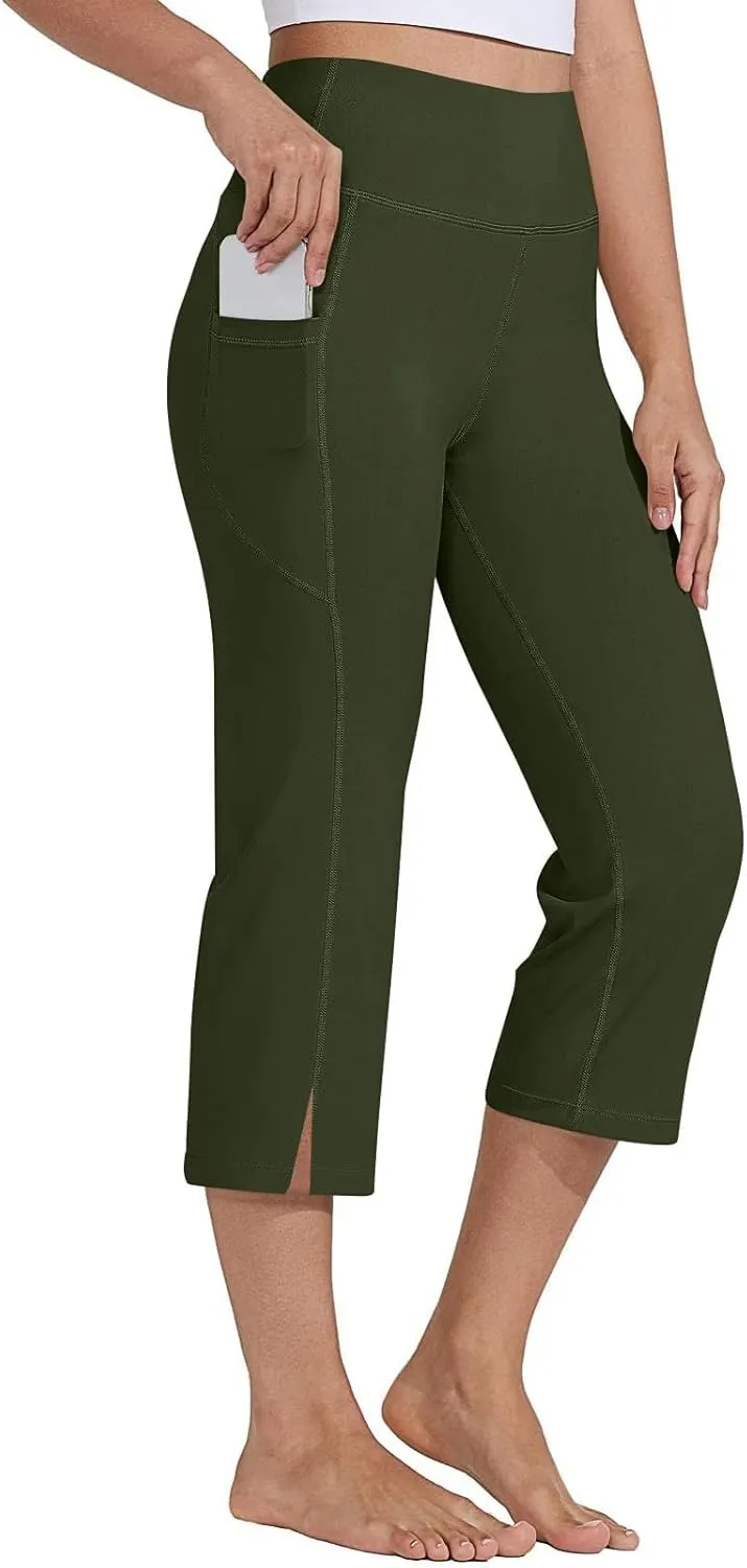 GIERIDUC Pull On Capris for Women Dressy Casual Stretch Lightweight Capri Elastic High Waist Lounge Pants Summer Yoga Shorts
