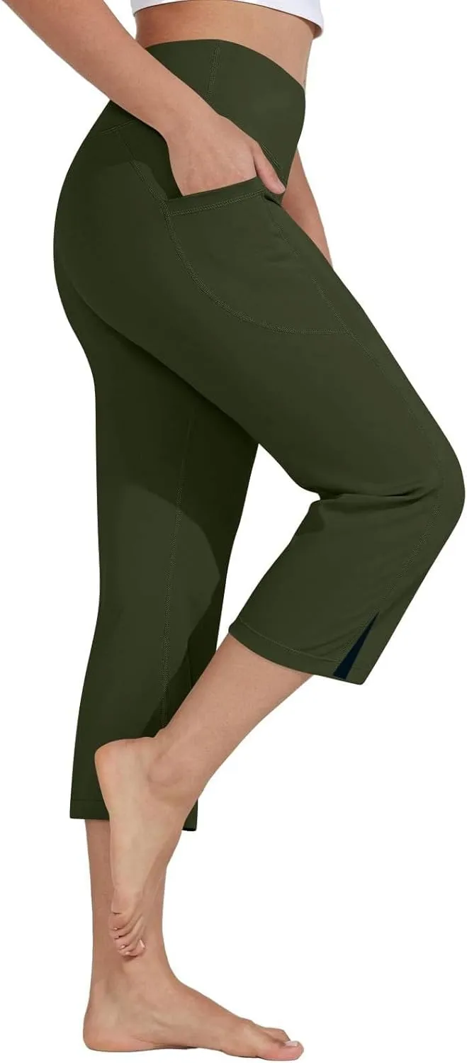 GIERIDUC Pull On Capris for Women Dressy Casual Stretch Lightweight Capri Elastic High Waist Lounge Pants Summer Yoga Shorts