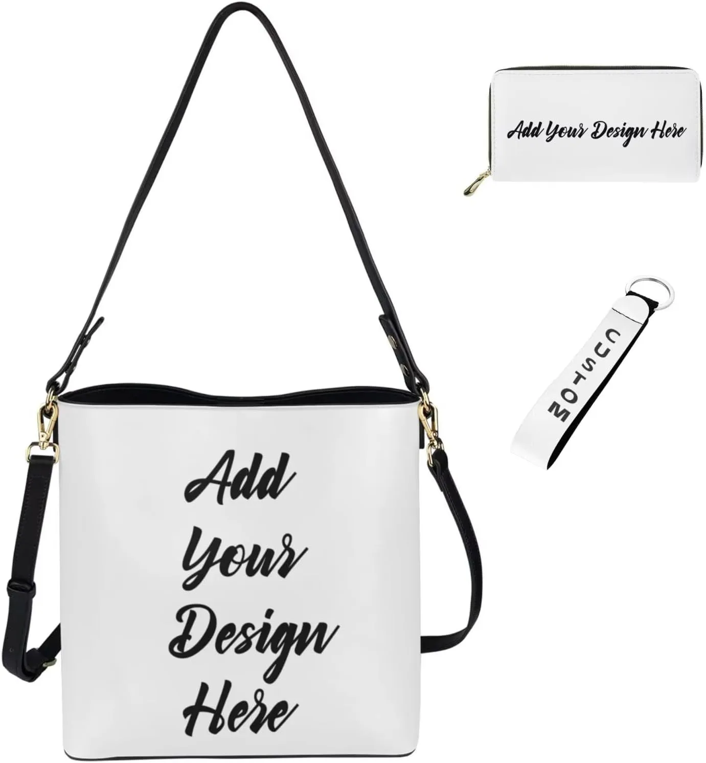 GIFTPUZZ Bucket Tote Bag for Women Ladies Wallets and Keychain Set 3 Pack Leather Handbags with Keyring Women Gift