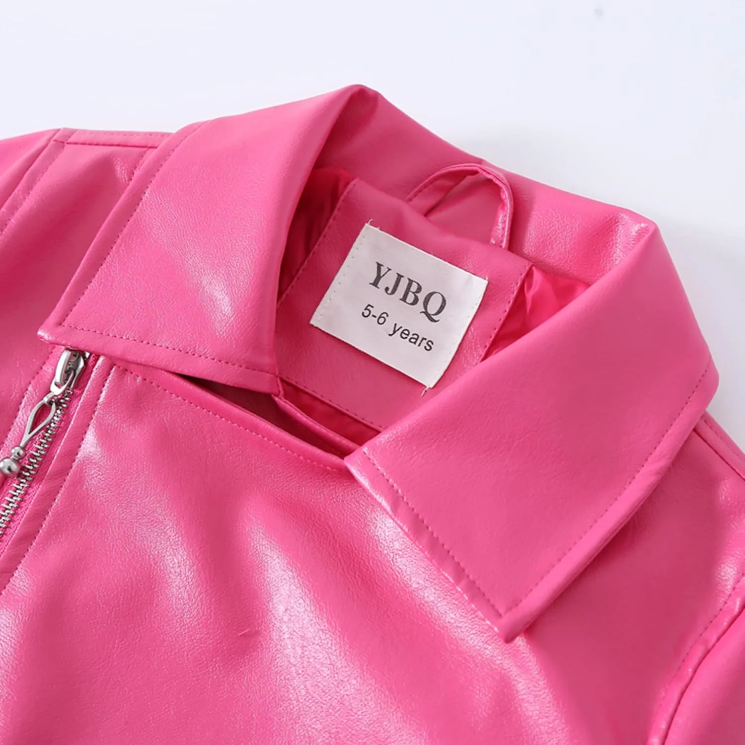 Girls Faux Leather Motorcycle Jacket Bomber Coat with Zipper Pockets Windproof Spring Fall Outerwear for Kids Ages 4-14