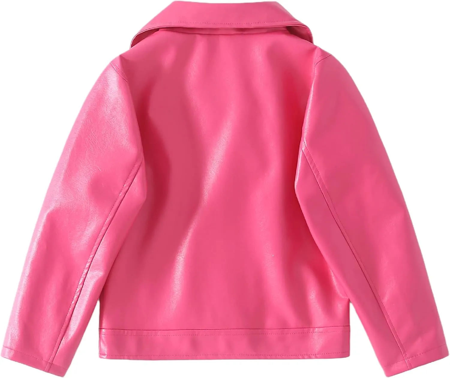 Girls Faux Leather Motorcycle Jacket Bomber Coat with Zipper Pockets Windproof Spring Fall Outerwear for Kids Ages 4-14