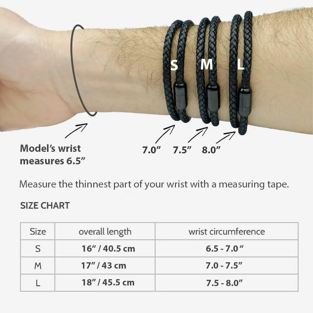 globi Leather Bracelet For Men | Genuine Wrap Braided Leather Cuff Bangle Bracelet with Magnetic Stainless Steel Clasp For Men/Women