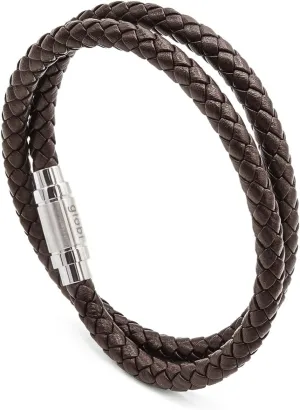 globi Leather Bracelet For Men | Genuine Wrap Braided Leather Cuff Bangle Bracelet with Magnetic Stainless Steel Clasp For Men/Women