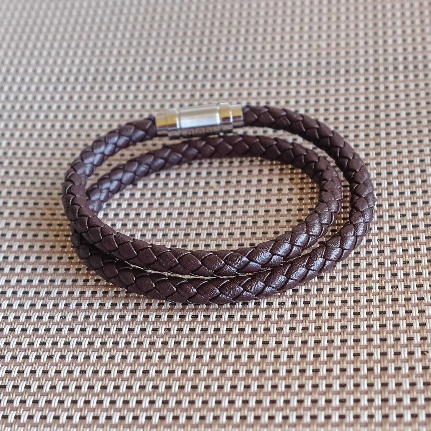 globi Leather Bracelet For Men | Genuine Wrap Braided Leather Cuff Bangle Bracelet with Magnetic Stainless Steel Clasp For Men/Women
