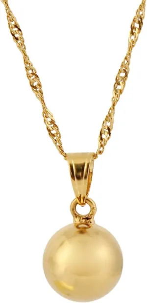 Gold 12mm Ball Pendant Necklace 24k Gold Fine Sphere Jewelry Outdoor Sporty Women Pendant
