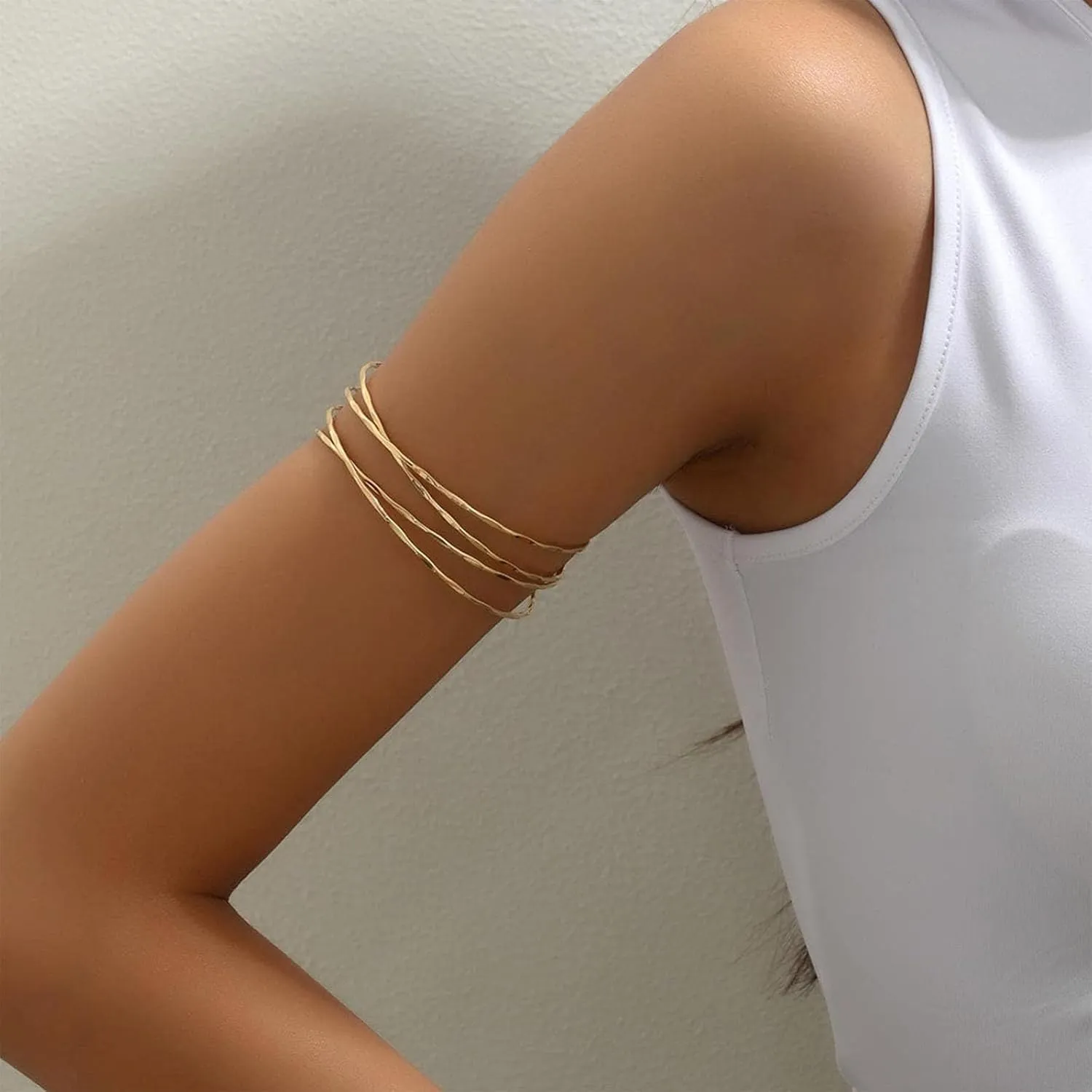 Gold Arm Cuff for Women Dainty Minimalist Layered Bracelet Upper Arm Bangle Bracelet for Women Men