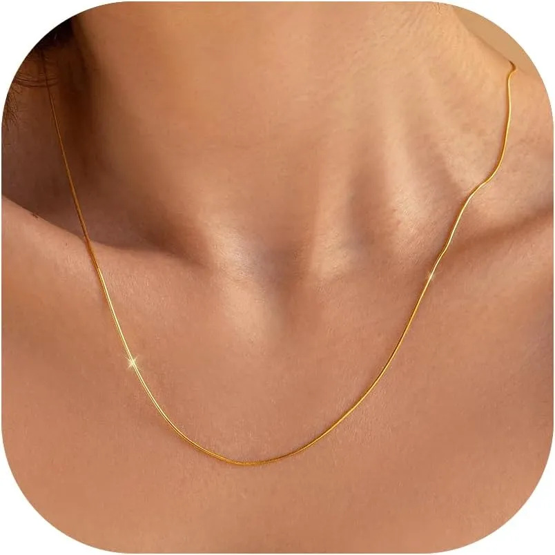 Gold Chain for Women - 18K Gold Plated Herringbone Necklace Square Snake Chain Dainty 0.9mm/2mm Gold Necklace for Women Gold Jewelry Gifts Size 16/18/20/22/24/26 Inch