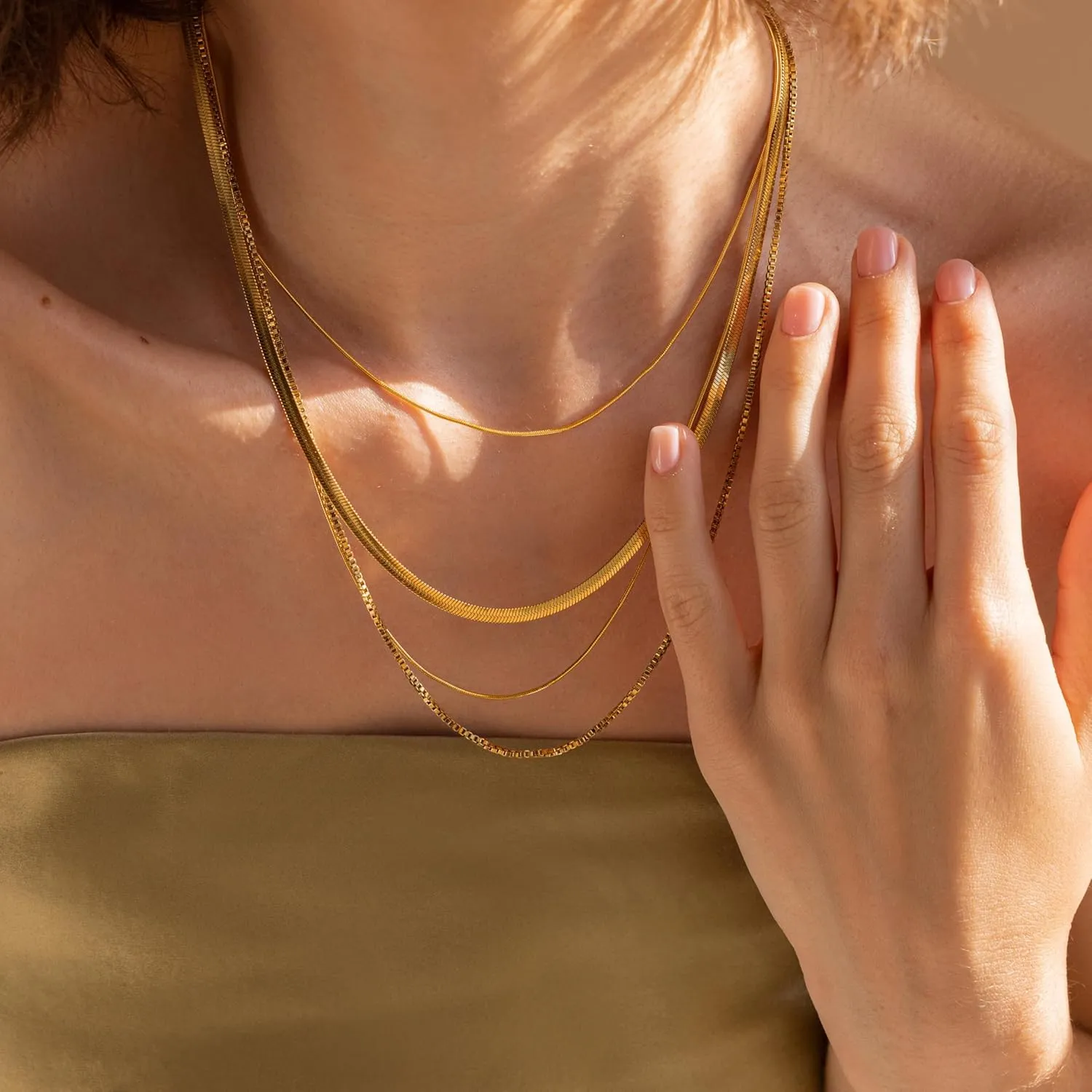 Gold Chain for Women - 18K Gold Plated Herringbone Necklace Square Snake Chain Dainty 0.9mm/2mm Gold Necklace for Women Gold Jewelry Gifts Size 16/18/20/22/24/26 Inch
