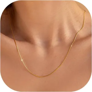 Gold Chain for Women - 18K Gold Plated Herringbone Necklace Square Snake Chain Dainty 0.9mm/2mm Gold Necklace for Women Gold Jewelry Gifts Size 16/18/20/22/24/26 Inch
