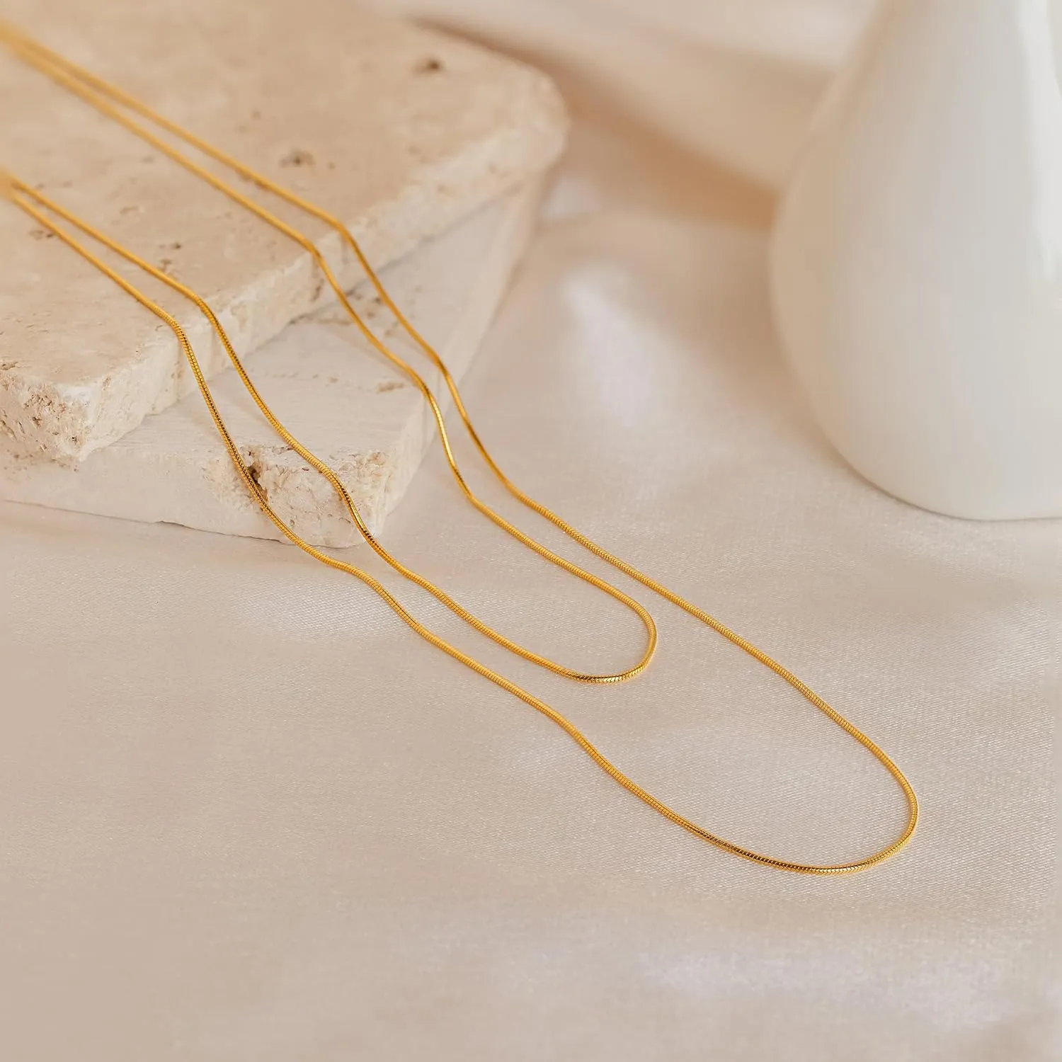 Gold Chain for Women - 18K Gold Plated Herringbone Necklace Square Snake Chain Dainty 0.9mm/2mm Gold Necklace for Women Gold Jewelry Gifts Size 16/18/20/22/24/26 Inch