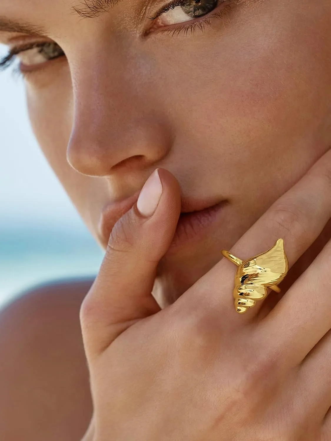 Gold Conch Shell Starfish Rings for Women Adjustable Chunky Open Stackable Seashell Rings Bohemian Statement Rings Summer Ocean Punk Jewelry