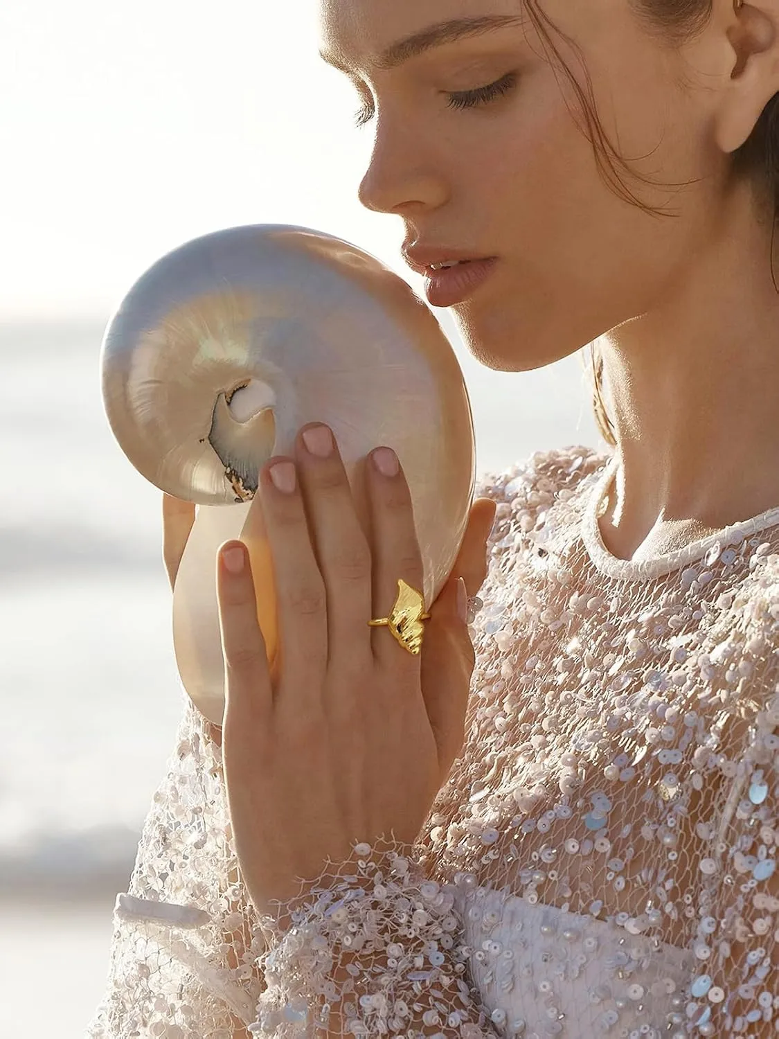 Gold Conch Shell Starfish Rings for Women Adjustable Chunky Open Stackable Seashell Rings Bohemian Statement Rings Summer Ocean Punk Jewelry