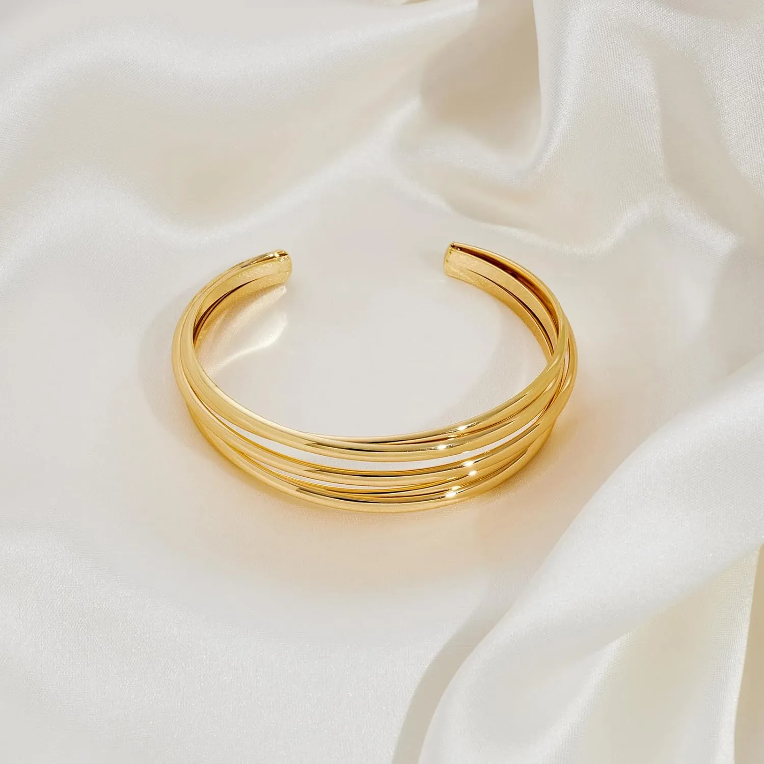 Gold Cuff Bracelet for Women Chunky Multi-layer Cross Wire Open Bracelet Hollow Wide Cuff Bracelets Adjustable Gold Open Cuff Bangle Bracelet