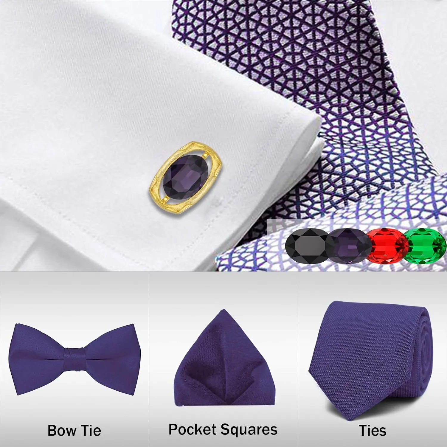 Gold Cufflinks for Men, TAIGRAMA Black Purple Green Red Crystal Cuff Links Mens as Wedding Business Birthday Gift for Groom Father Husband Boyfriend