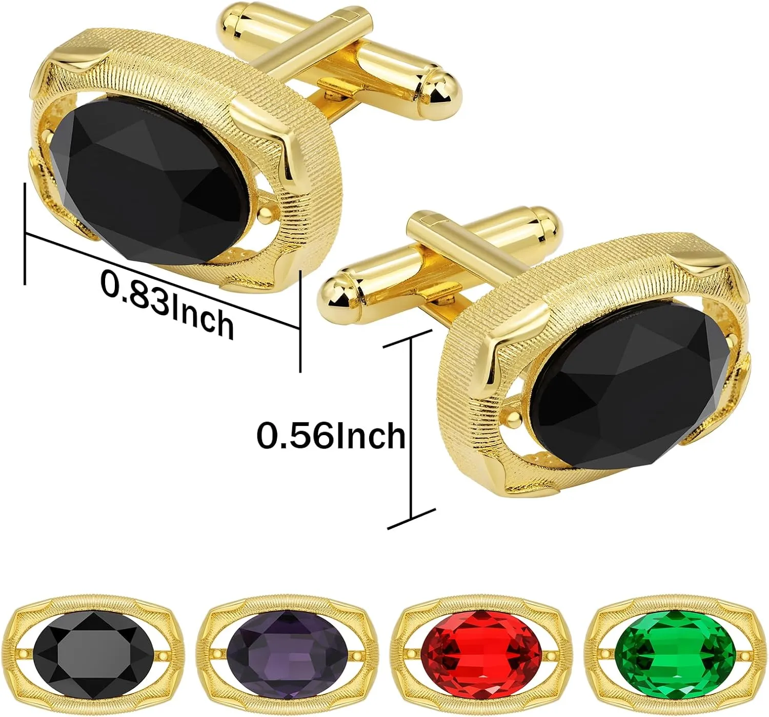 Gold Cufflinks for Men, TAIGRAMA Black Purple Green Red Crystal Cuff Links Mens as Wedding Business Birthday Gift for Groom Father Husband Boyfriend