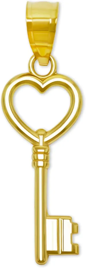 Gold Key Charm Pendant - 10 Karat Gold - Key Design Jewelry