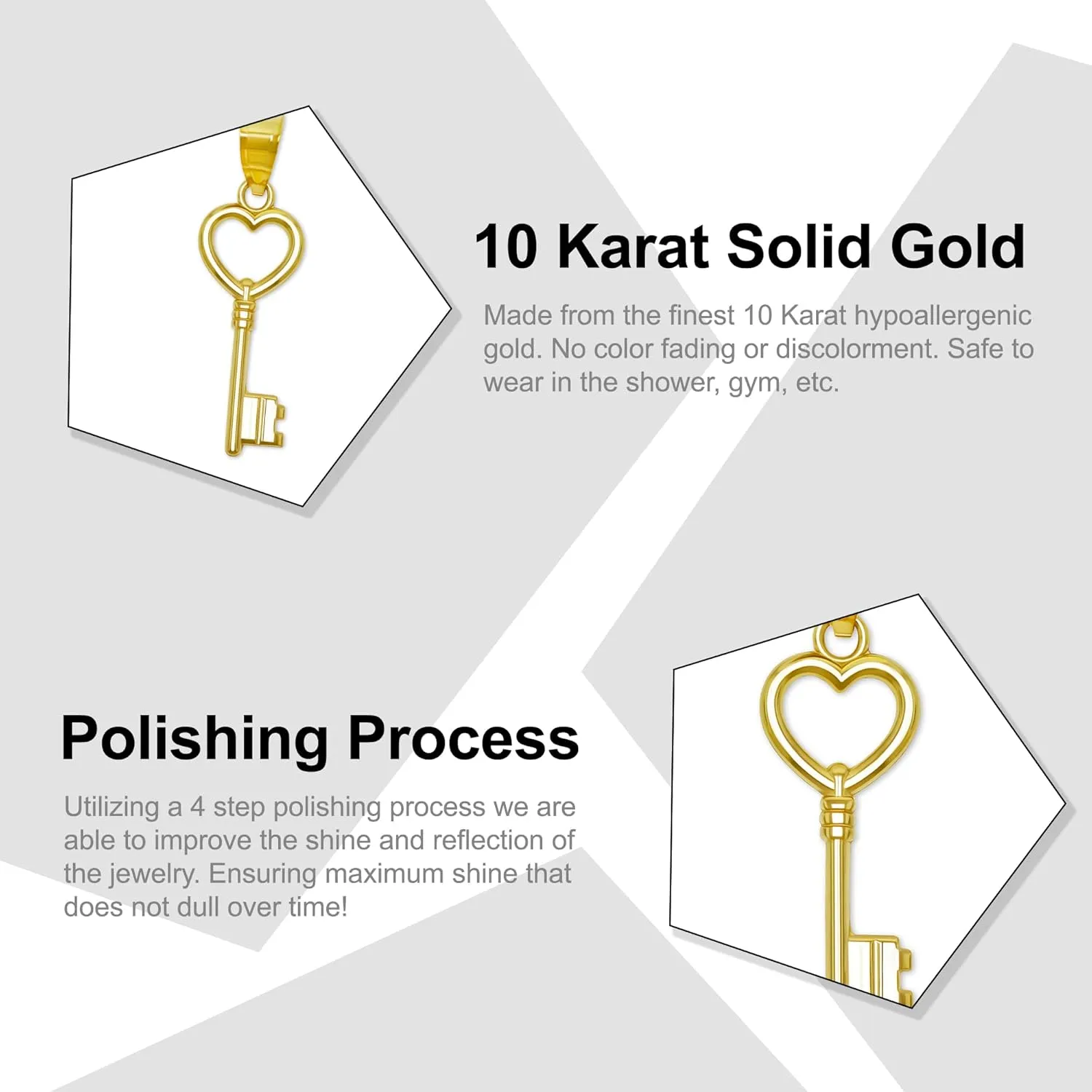 Gold Key Charm Pendant - 10 Karat Gold - Key Design Jewelry
