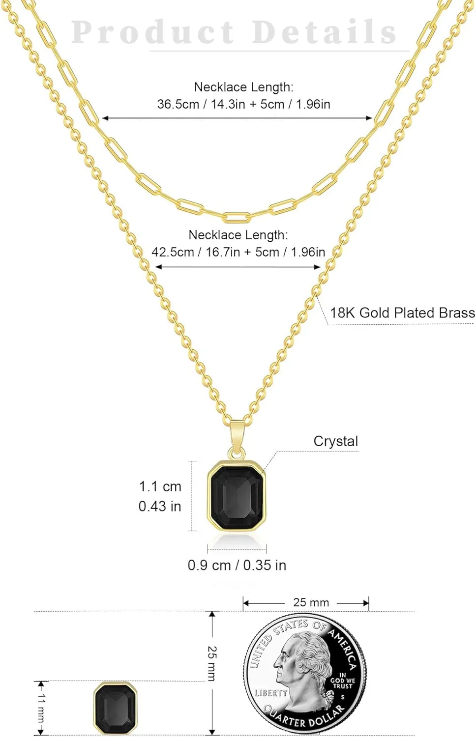 Gold Layered Necklaces for Women, 18k Gold Plated Crystal Necklace Paperclip Choker Emerald Green Jewelry for Women Gifts