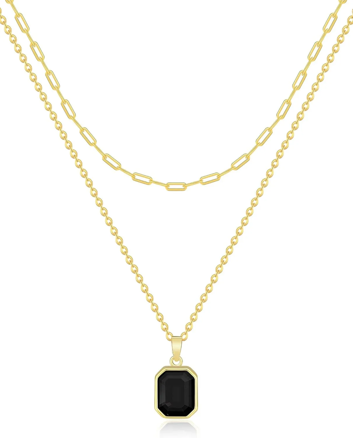 Gold Layered Necklaces for Women, 18k Gold Plated Crystal Necklace Paperclip Choker Emerald Green Jewelry for Women Gifts