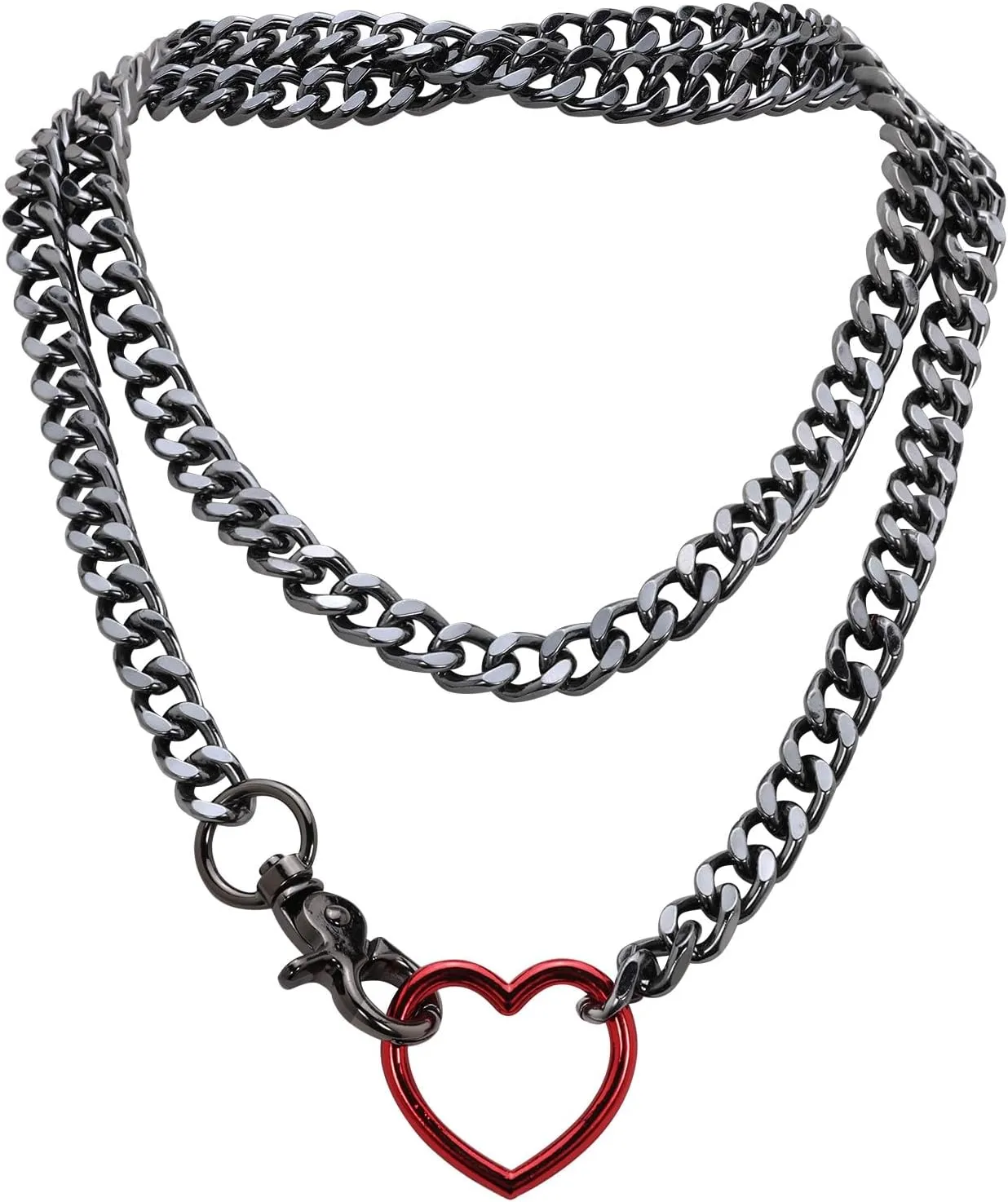 Gold Layered Necklaces for Women, Silver Cuban Slip Chain Heart O-ring Chunky Chain Necklace, Adjustable Lariat Necklace for Women and Men, Goth Jewelry Necklace