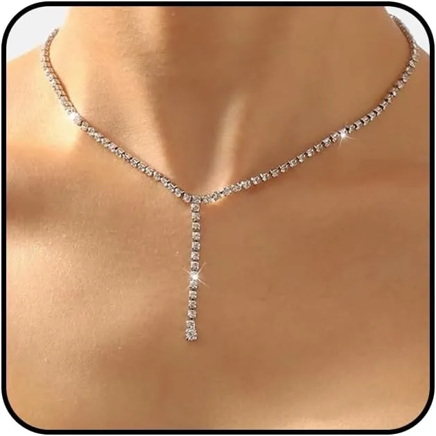 Gold Long Drop Y Necklace for Women Dainty Snake Bone Chain Link Choker Necklace Silver Cubic Zircon Pendant Necklace Fashion Jewelry Gifts