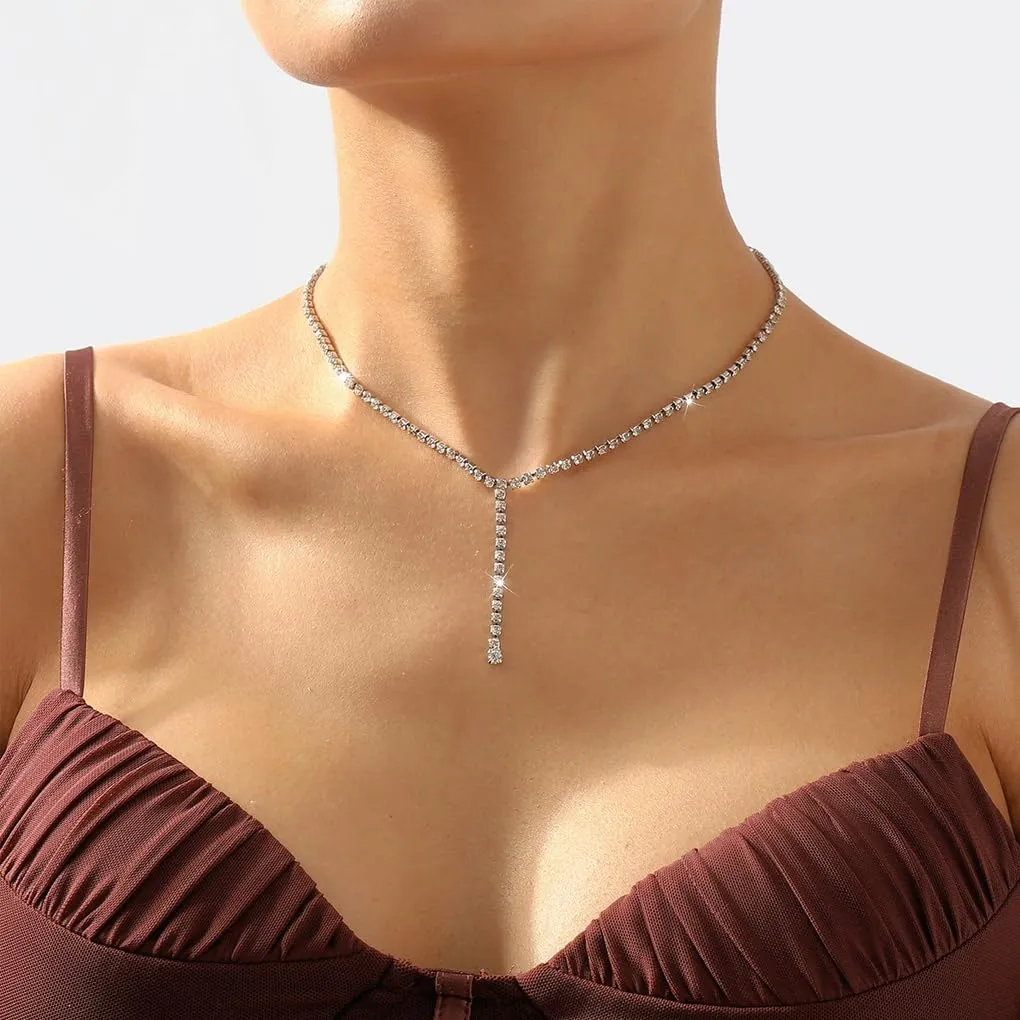 Gold Long Drop Y Necklace for Women Dainty Snake Bone Chain Link Choker Necklace Silver Cubic Zircon Pendant Necklace Fashion Jewelry Gifts