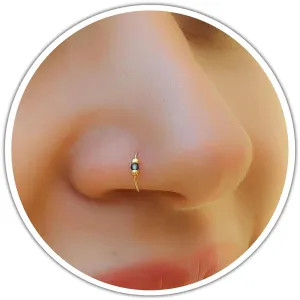 Gold Nose Ring - Thin Small 24 Gauge 7mm Nose Piercing Hoop With Blue Gem - 14k Gold Filled Nose Rings For Women - Handmade Nose Jewelry - Gift Ready