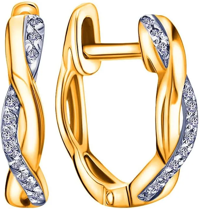 Gold Pave Diamond Twist Hoop Earrings  11mm Clip-On Huggie Hoops for Everyday & Special Occasions