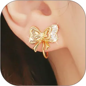 Gold Silver Bow Ear Cuff Earrings for Women Girls Cute Ribbon Bow Ear Cuff Earrings Statement Bow Cuff Earrings Gift