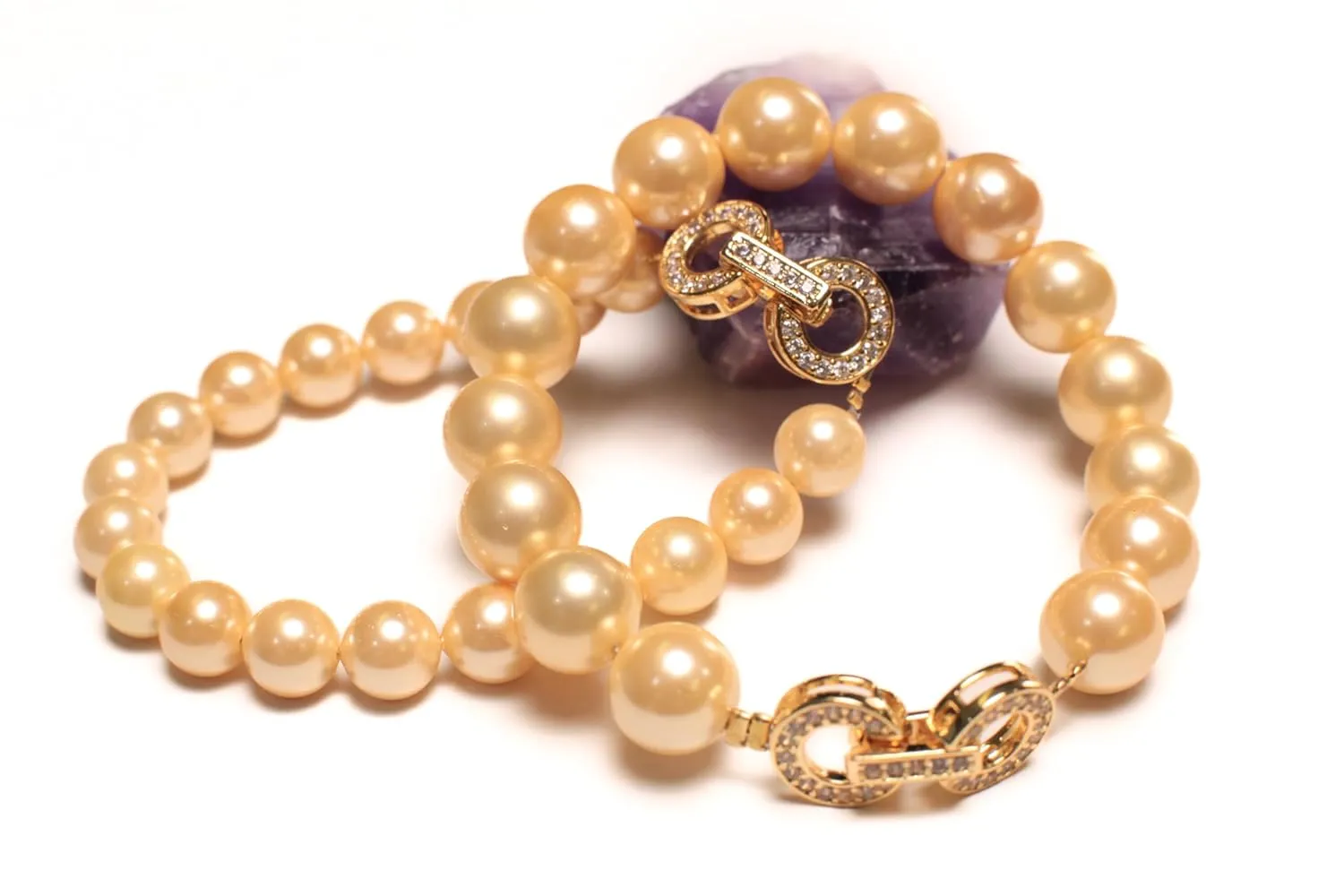 Golden Yellow South Sea Shell Pearl 10mm Bracelet in Fancy CZ Gold Clasp, Bridal, Gift for Her, Handmade Custom Order (7, 8mm)