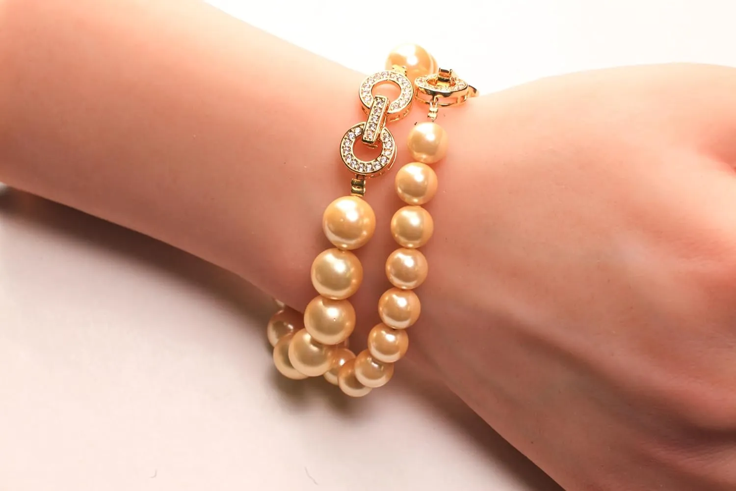 Golden Yellow South Sea Shell Pearl 10mm Bracelet in Fancy CZ Gold Clasp, Bridal, Gift for Her, Handmade Custom Order (7, 8mm)