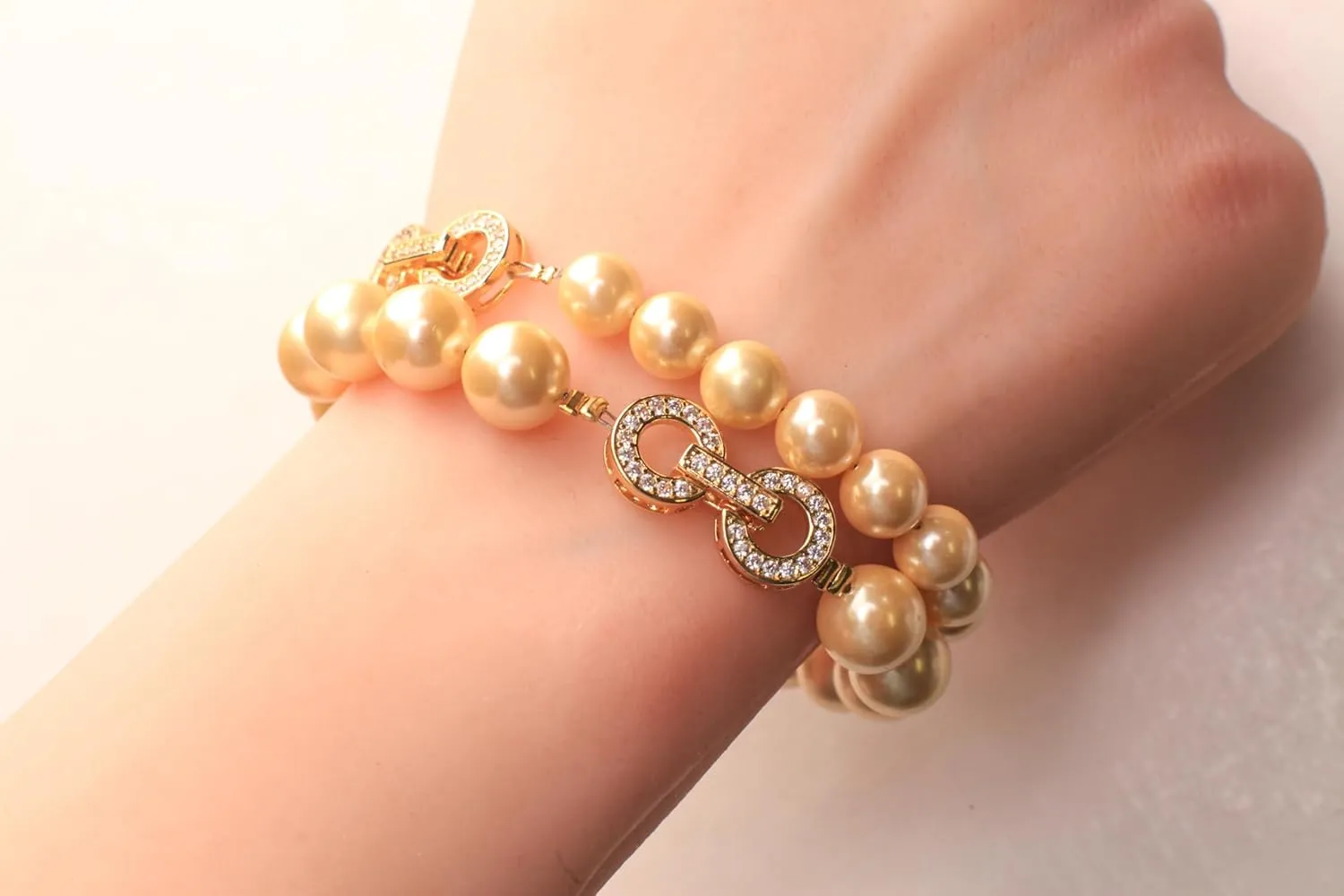Golden Yellow South Sea Shell Pearl 10mm Bracelet in Fancy CZ Gold Clasp, Bridal, Gift for Her, Handmade Custom Order (7, 8mm)