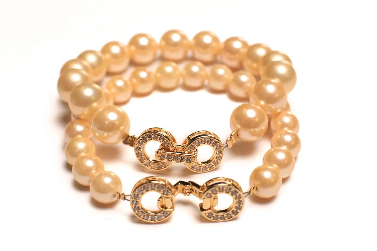 Golden Yellow South Sea Shell Pearl 10mm Bracelet in Fancy CZ Gold Clasp, Bridal, Gift for Her, Handmade Custom Order (7, 8mm)