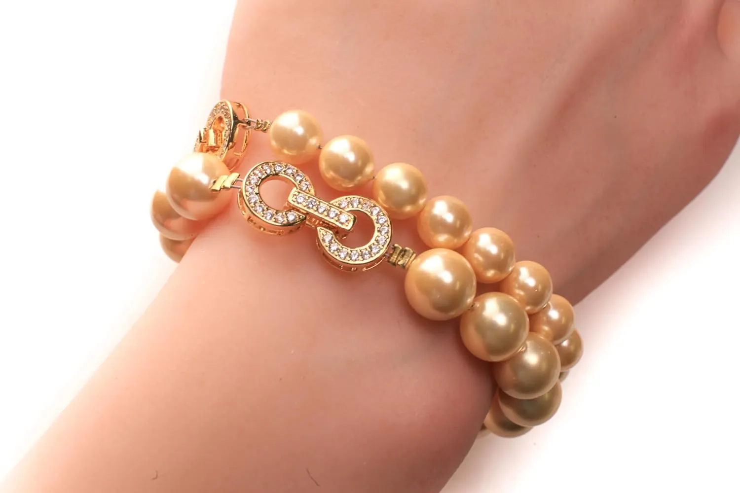 Golden Yellow South Sea Shell Pearl 10mm Bracelet in Fancy CZ Gold Clasp, Bridal, Gift for Her, Handmade Custom Order (7, 8mm)