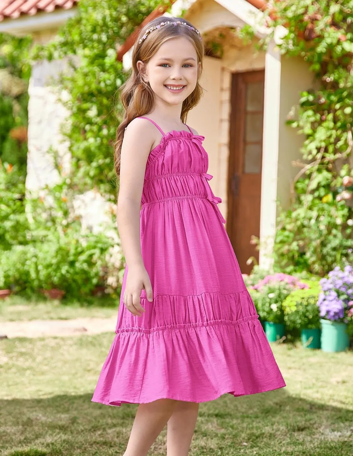 GRACE KARIN Girls Summer Dress Spaghetti Strap Midi Casual Sundress Sleeveless Party Elegant Dress 5-12Y