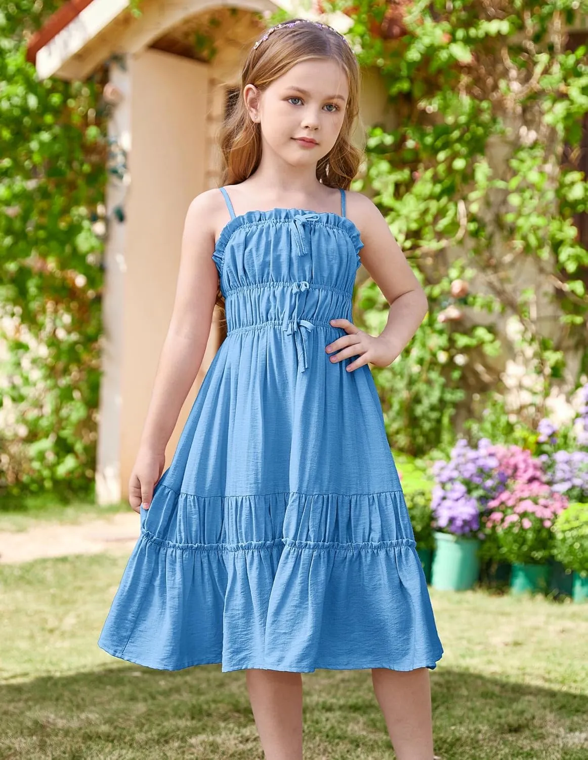GRACE KARIN Girls Summer Dress Spaghetti Strap Midi Casual Sundress Sleeveless Party Elegant Dress 5-12Y