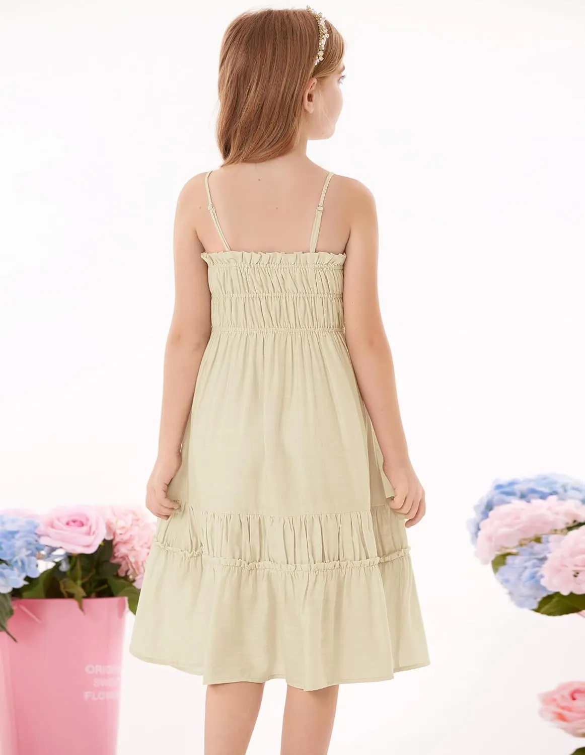 GRACE KARIN Girls Summer Dress Spaghetti Strap Midi Casual Sundress Sleeveless Party Elegant Dress 5-12Y