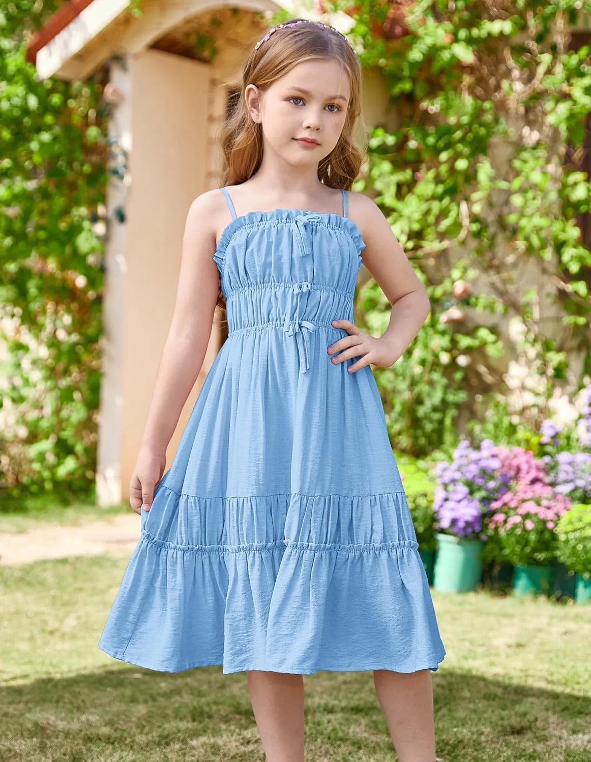 GRACE KARIN Girls Summer Dress Spaghetti Strap Midi Casual Sundress Sleeveless Party Elegant Dress 5-12Y