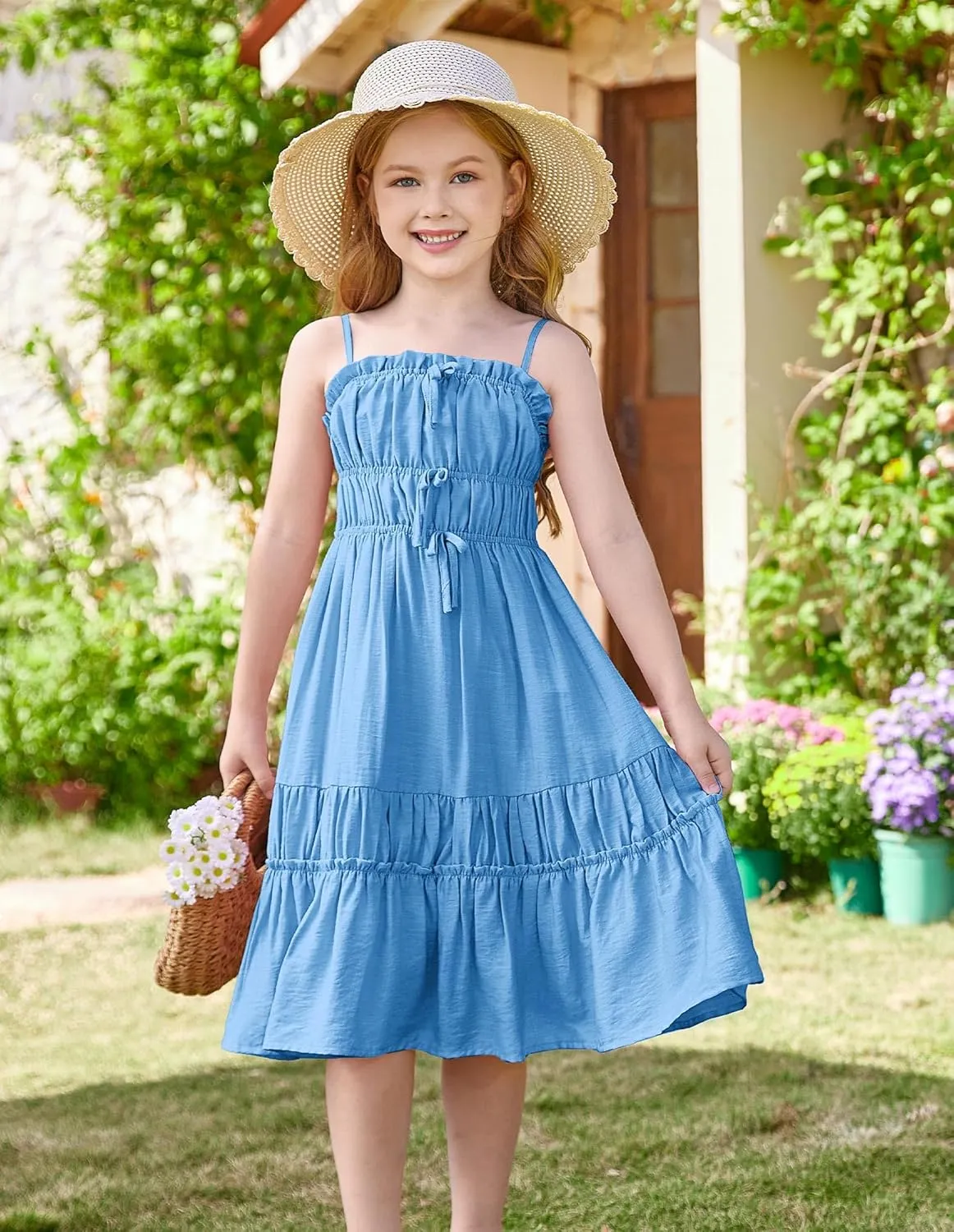 GRACE KARIN Girls Summer Dress Spaghetti Strap Midi Casual Sundress Sleeveless Party Elegant Dress 5-12Y